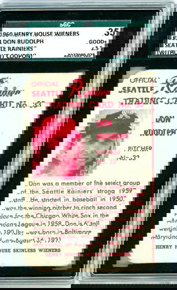 1960 Henry House Wieners Don Rudolph #33 Seattle Rainers SGC 35 P1266