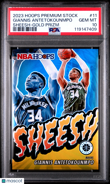 2023-24 Panini NBA Hoops Premium Stock Sheesh Giannis Antetokounmpo #11 Gold Prizm /10 PSA 10