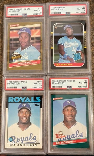 Bo Jackson Rookie RC (4) Topps Traded Donruss Rookies + card lot PSA 8