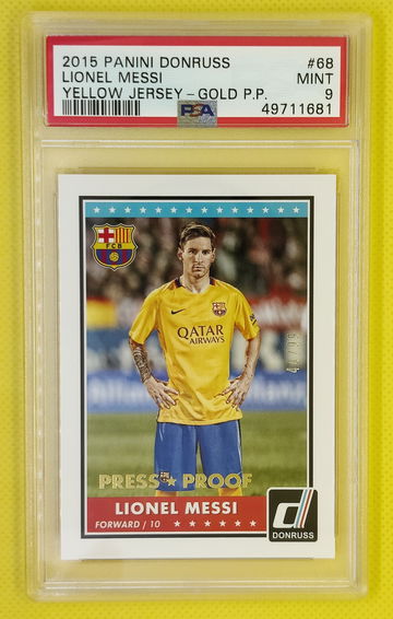 LIONEL MESSI 2015 Panini Donruss Press Proof Gold 44/99 Barcelona Argentina - PSA 9 MINT