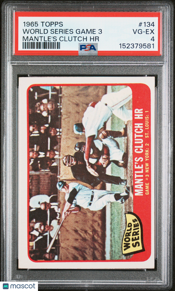 1965 Topps World Series Game 3 #134 Mantle's Clutch HR PSA 4
