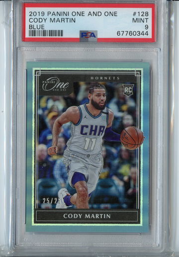 25/25 One and One Cody Martin Rookie Blue PSA 9 Mint RC Prizm #128 2019
