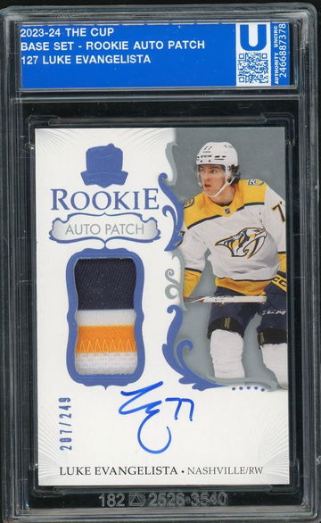 2023-24 Upper Deck The Cup Rookie Auto Patch Luke Evangelista #127 RC RPA /249