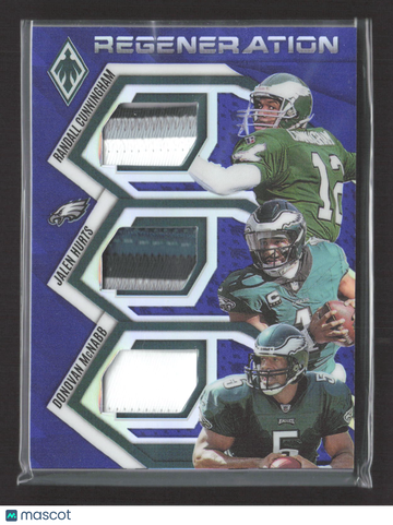 2025 Panini Phoenix Regeneration Donovan McNabb Randall Cunningham Jalen Hurts #RGN-PHI Triple Memorabilia 135/199