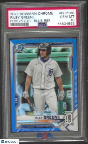 2021 Bowman Chrome Prospects Riley Greene #BCP188 Blue Refractor PSA 10