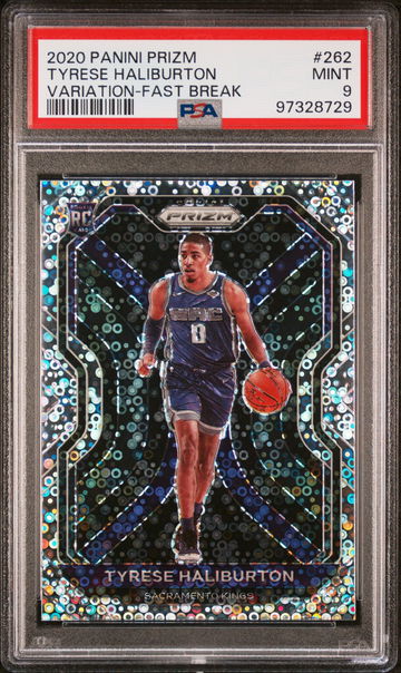 2020 PANINI TYRESE HALIBURTON PRIZM VARIATION-FAST BREAK #262 PSA 9