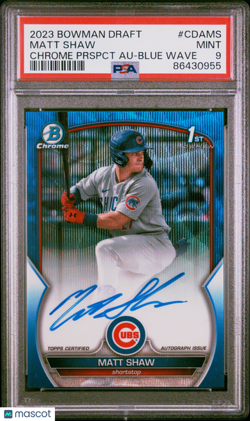 2023 Bowman Draft Chrome Prospect Autograph Matt Shaw #CDAMS Prspct Blue Wave PSA 9