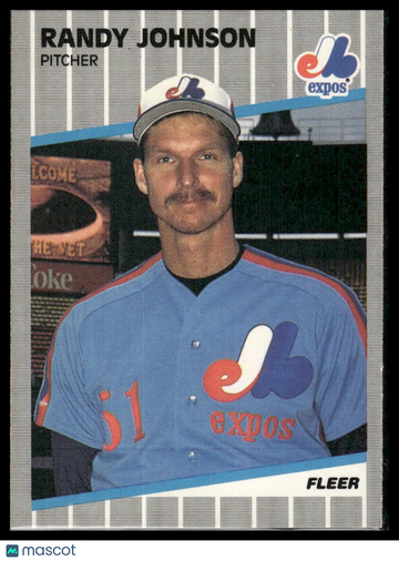 1989 Fleer Randy Johnson #381e Sign over left shoulder has small black box RC