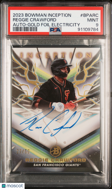 2023 Bowman Inception Autographs Reggie Crawford #BPARC Gold Foil Electricity /50 PSA 9