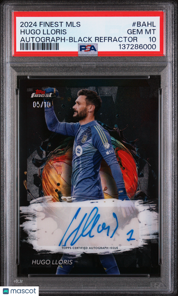 2024 Topps Finest MLS Autographs Hugo Lloris #BAHL Black Refractor /10 PSA 10