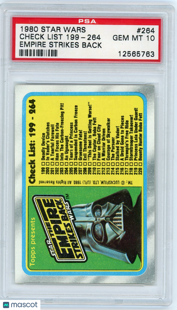 1980 Star Wars Empire Strikes Back Check List 199-264 #264 PSA 10