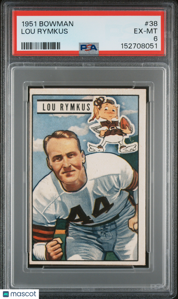 1951 Bowman Lou Rymkus #38 PSA 6 NFL Football Trading Card HOF Low Pop Short Print Cleveland Browns