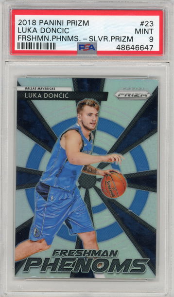 2018 Panini Prizm Luka Doncic Freshman Phenoms Silver Prizm RC PSA 9  #23 Dallas Mavericks
