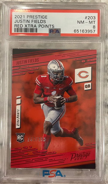 JUSTIN FIELDS #/299 Red XTRA Points ROOKIE 2021 Panini Prestige  RC #203 PSA 8