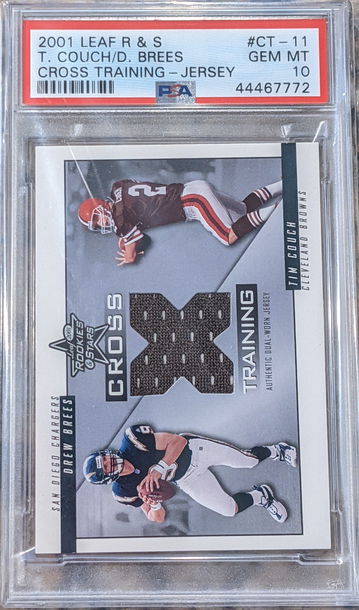 2001 Leaf Rookies and Stars  Cross Training  Dual Jersey Tim Couch DREW BREES 083/100 #CT-11