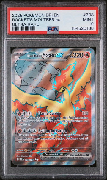 2025 Pokemon Destined Rivals Ultra Rare Team Rocket’S Moltres Ex #208 PSA 9