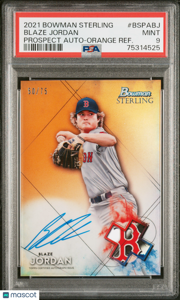 2021 Bowman Sterling Prospect Autographs Blaze Jordan #BSPABJ Orange Refractor /75 PSA 9