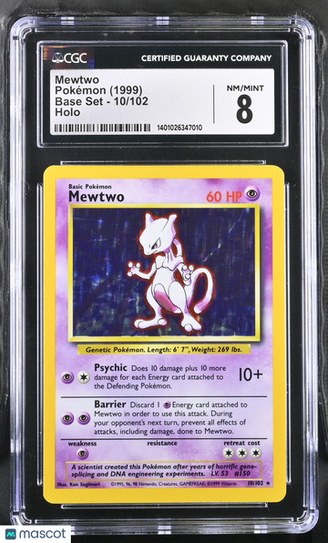 1999 Pokemon Base Set Mewtwo Holo 10/102 CGC 8 #10/102