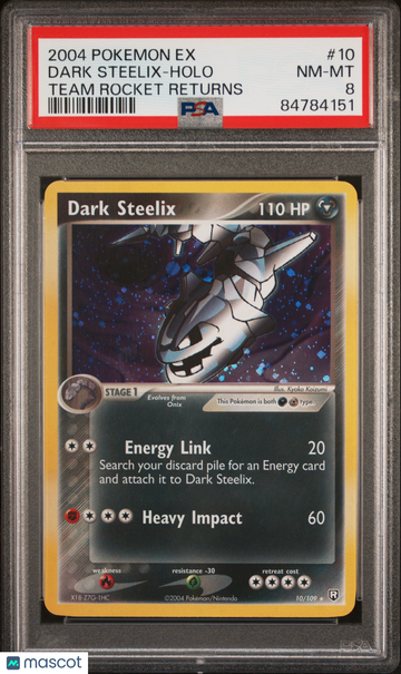 2004 Pokemon EX Team Rocket Returns Dark Steelix Holo PSA 8 #10/109