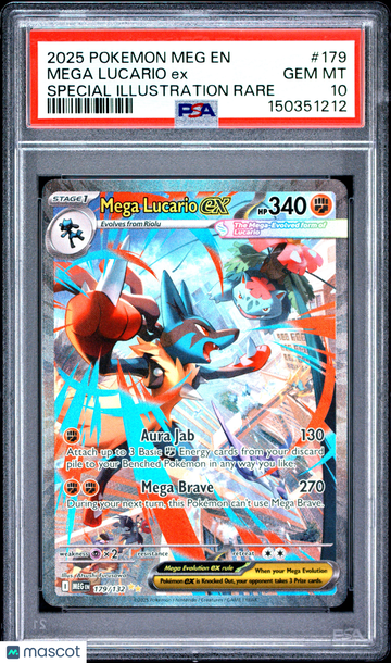 2025 Pokemon Meg EN-Mega Evolution Mega Lucario EX #179 PSA 10