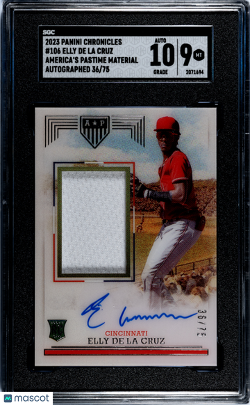 2023 Panini Chronicles Elly De La Cruz #106 America's Pastime Mat. Autograph SGC 9 Auto 10