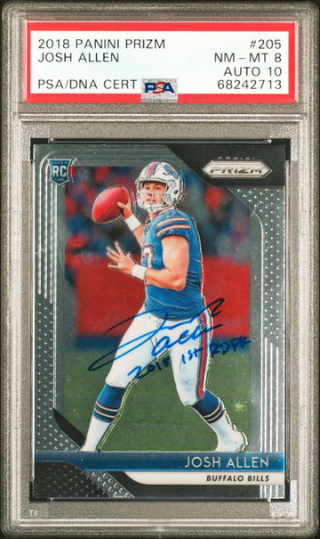 JOSH ALLEN 2018 PRIZM ROOKIE AUTO INSCRIPTION RC "2018 1st Rd pk" PSA 8 / Auto10