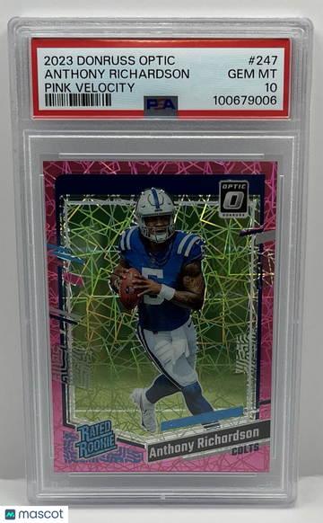 Graded 2023 Panini Optic Rated Rookie Pink Velocity Anthony Richardson #247 PSA 10