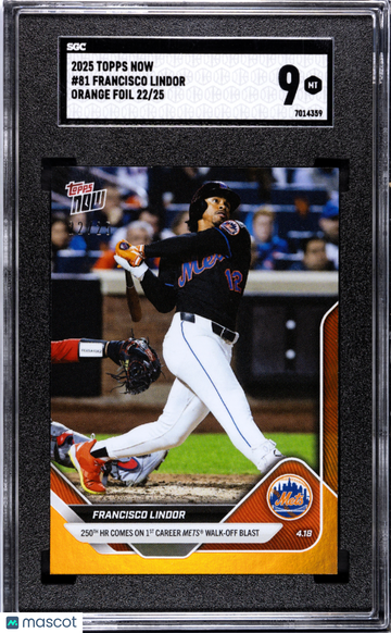 2025 Topps Now Francisco Lindor #81 Orange Foil SGC 9