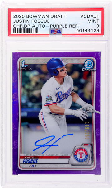 2020 Bowman Draft Chrome Justin Foscue #CDA-JF /250 PSA 9 Auto Purple