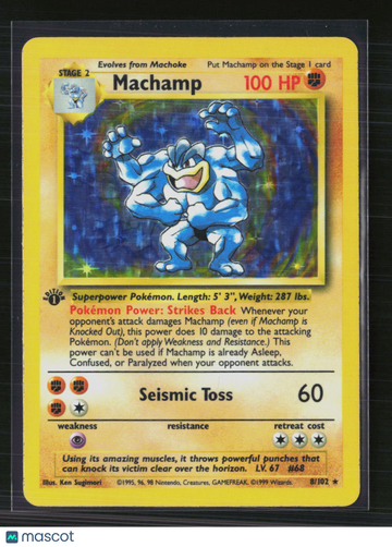 1999 Base Set Machamp Holo Rare 1st Edition #8/102