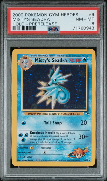 2000 Pokemon Gym Heroes Holo Prerelease Misty's Seadra #9 PSA 8