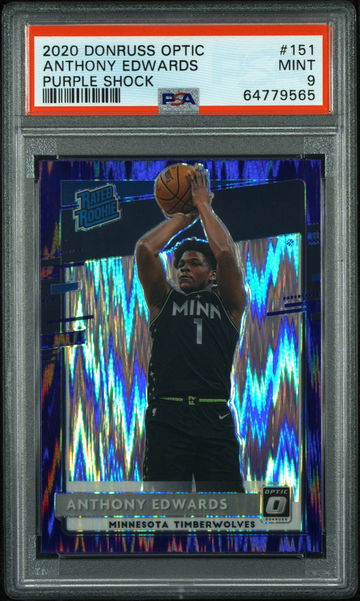 🚨2020-21 Donruss Optic ANTHONY EDWARDS ⚡️PURPLE SHOCK RATED ROOKIE 151 PSA 9 😈