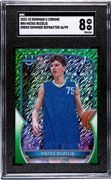 2022-23 Topps Bowman U Chrome Green Shimmer Refractor Matas Buzelis #84/99 SGC 8