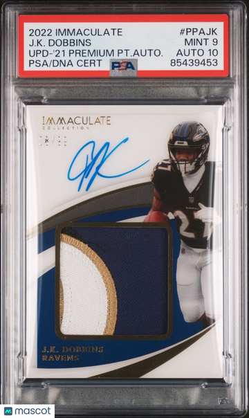 2021 2022 Panini Playbook J.K. Dobbins #PPA-JK Patch Memorabilia PSA 9 Panini Authentic Auto 10