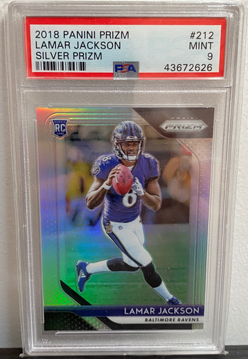 2018 Panini Silver Prizm #212 Lamar Jackson PSA 9