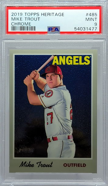 2019 TOPPS HERITAGE #485 MIKE TROUT CHROME PSA 9