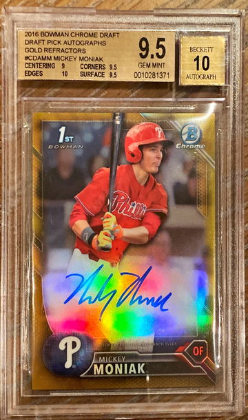 Mickey Moniak 2016 Bowman Chrome Draft Gold Refractoe Gem Pop 1!!