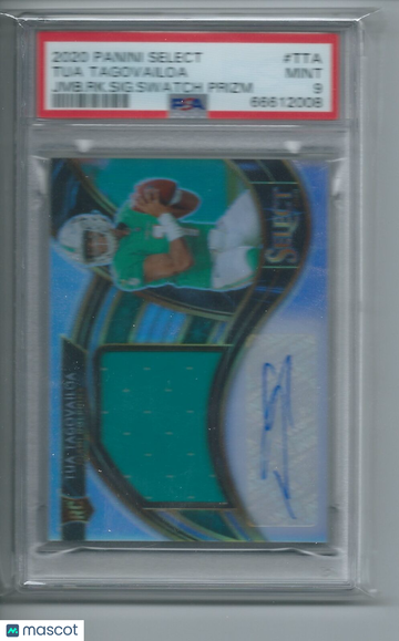 2020 Panini Select Jumbo Rookie Signature Swatch Prizm Tua Tagovailoa #TTA JMB. RK. SIG. Swatch PSA 9
