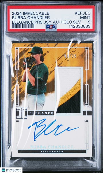 2024 Panini Impeccable Elegance Prospect Jersey Autographs Bubba Chandler #EPJBC PRS Jsy Holo SLV /25 PSA 9