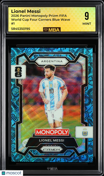 2026 Panini Monopoly Prizm FIFA World Cup Lionel Messi #1 Four Corners Blue Wave MBA 9