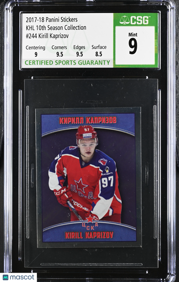 2017-18 Panini Stickers Kirill Kaprizov #244 Rookie KHL 10th Season Collection CGC 9