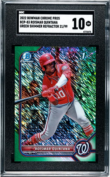 2022 Bowman Chrome Roismar Quintana BCP-83 Green Shimmer Refractor numbered 21/99