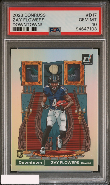 2023 PANINI DONRUSS DOWNTOWN! ZAY FLOWERS #D17 ROOKIE RC RAVENS PSA 10 GEM MT