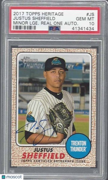 2017 Topps Heritage Minor League Real One Autographs Justus Sheffield #JS Lge. Real Autograph PSA 10