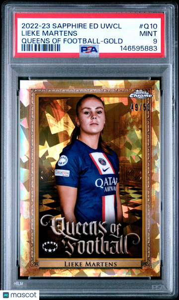 2022-23 Topps Chrome Sapphire Edition Queens of Football Lieke Martens #Q10 Gold 49/50 PSA 9