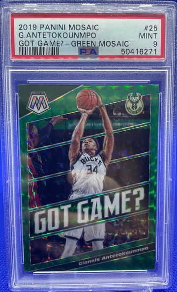 2019 Panini Mosaic GIANNIS ANTETOKOUNMPO Got Game Green Prizm SP #25 Mint PSA 9