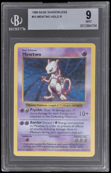1999 Pokemon Base Set Mewtwo Shadowless Holo BGS 9