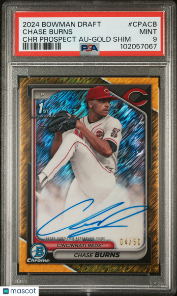 2024 Bowman Draft Chrome Prospect Autographs Chase Burns #CPACB Gold Shim /50 PSA 9