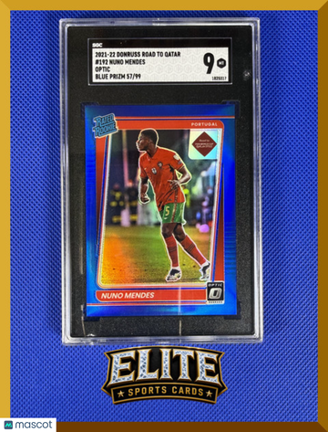 2001 Panini Donruss Optic Road to Qatar Nuno Mendes #192 Blue Prizm /99 Rookie SGC 9
