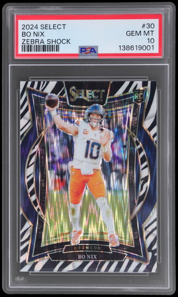 2024 Panini Select Bo Nix Concourse Zebra Shock PSA 10